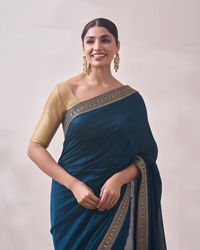Mohey Women Teal Blue Stone Border Saree