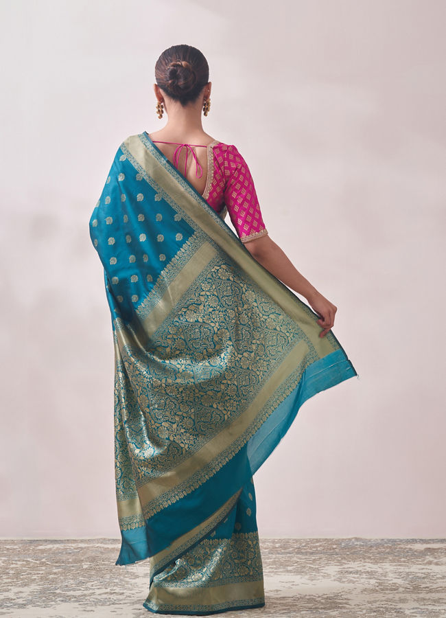 Mohey Women Turquoise Zari Weaved Saree image number 2