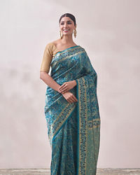 Mohey Women Teal Blue Patterned Saree