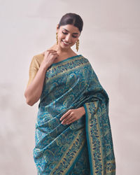 Mohey Women Teal Blue Patterned Saree