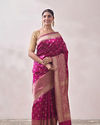 Mohey Women Rani Pink Zaree Weaved Saree image number 0