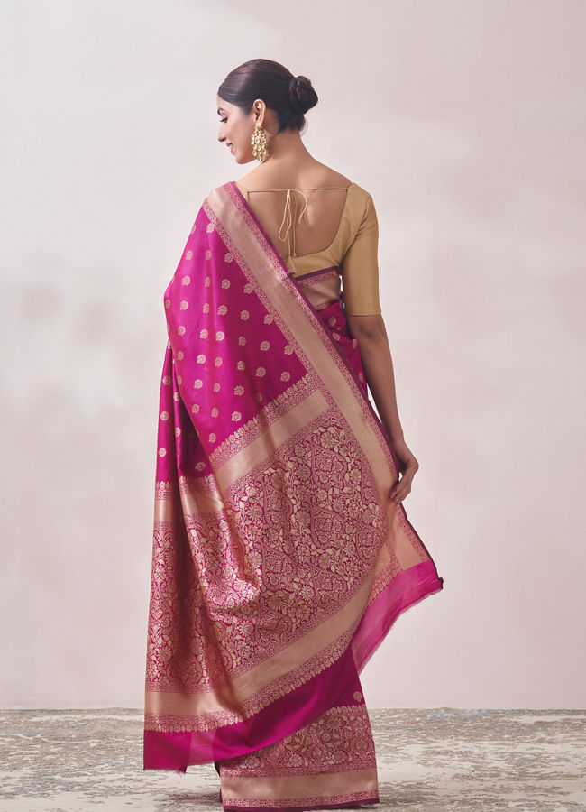 Mohey Women Rani Pink Zaree Weaved Saree image number 2