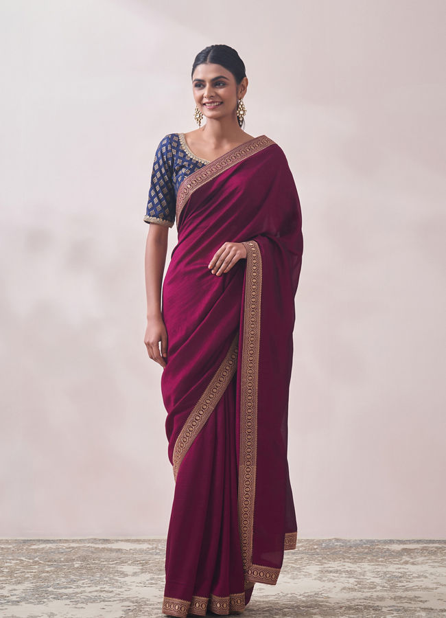 Deep Wine Patterned Saree image number 0