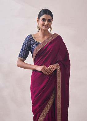 Buy Splendid Dark Red Saree Online in Canada @Mohey - Saree for Women