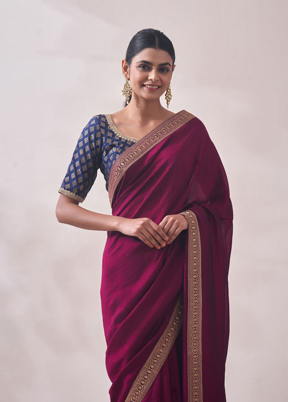 Mohey Women Deep Wine Patterned Saree