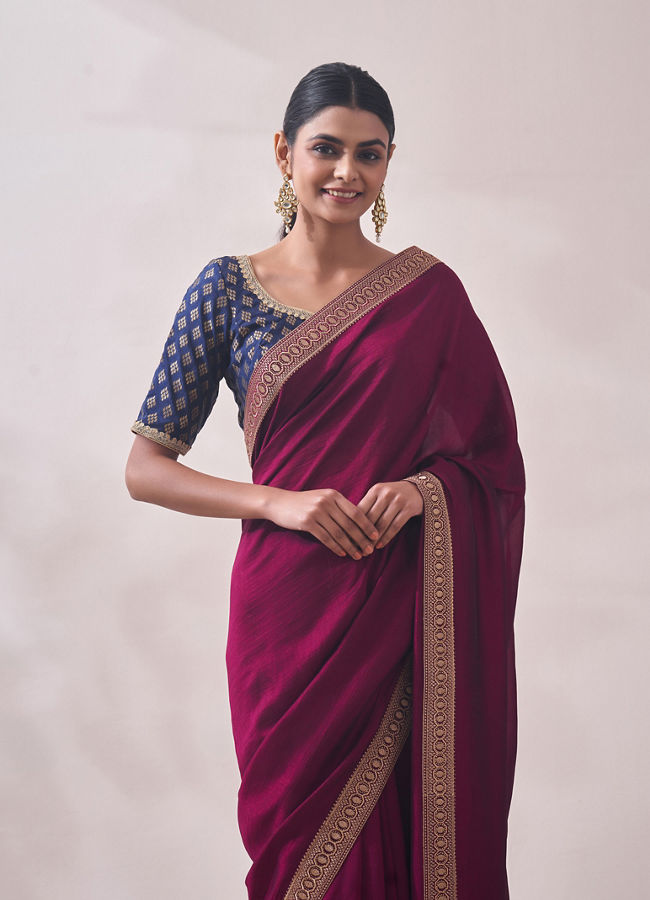 Mohey Women Deep Wine Patterned Saree