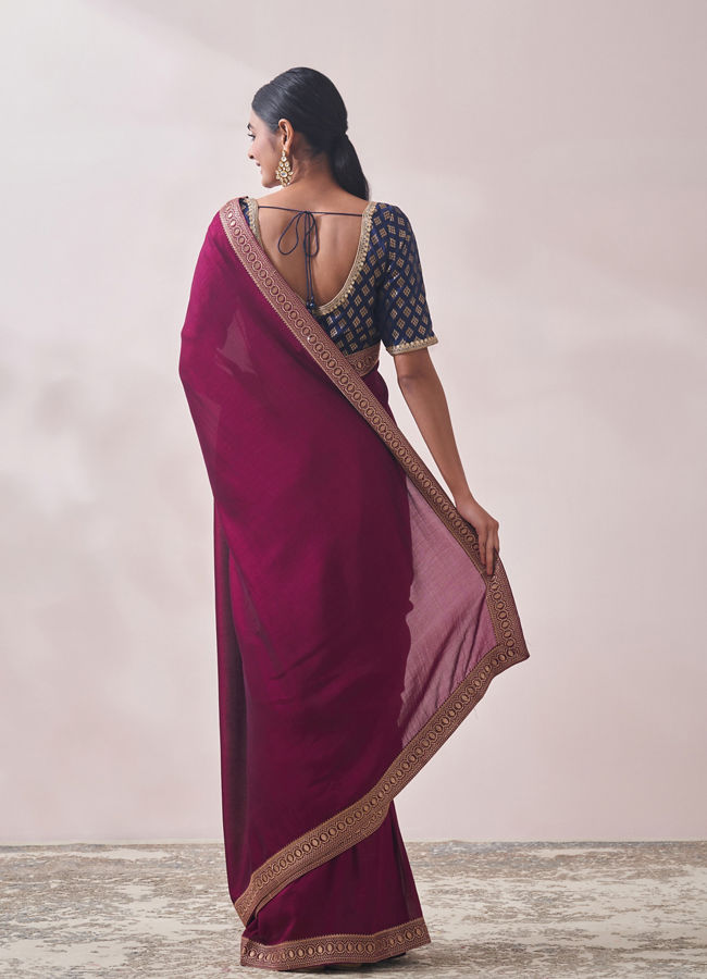 Deep Wine Patterned Saree image number 2