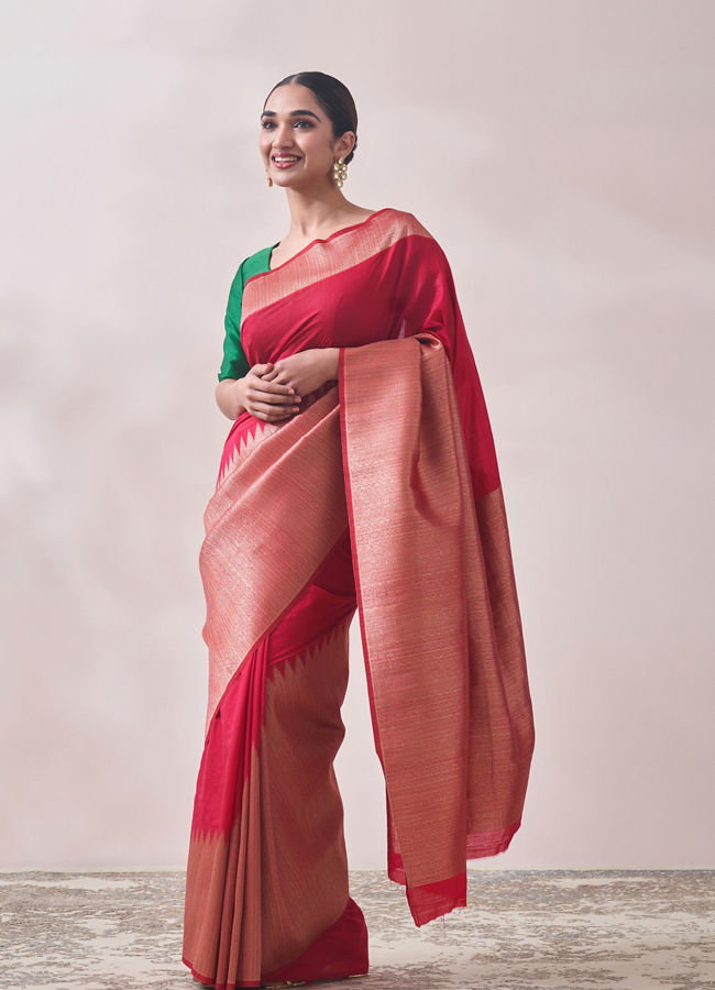 alt message - Mohey Women Rani Pink Patterned Saree image number 3