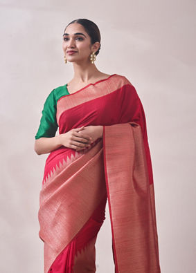 Rani Pink Patterned Saree image number 1