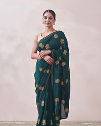 Mohey Women Bottle Green Patterned Saree