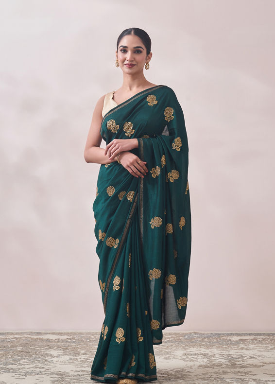 Mohey Women Bottle Green Patterned Saree