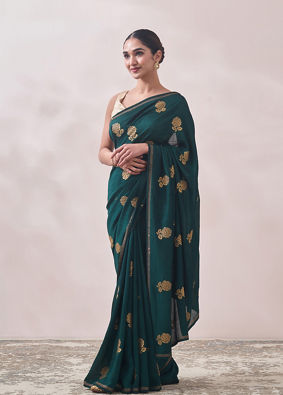 Mohey Women Bottle Green Patterned Saree image number 3