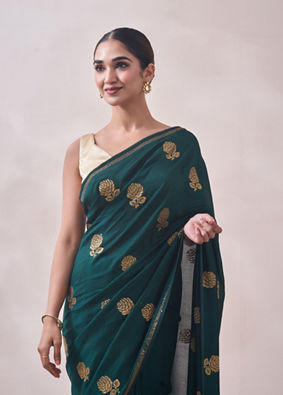 Mohey Women Bottle Green Patterned Saree image number 1