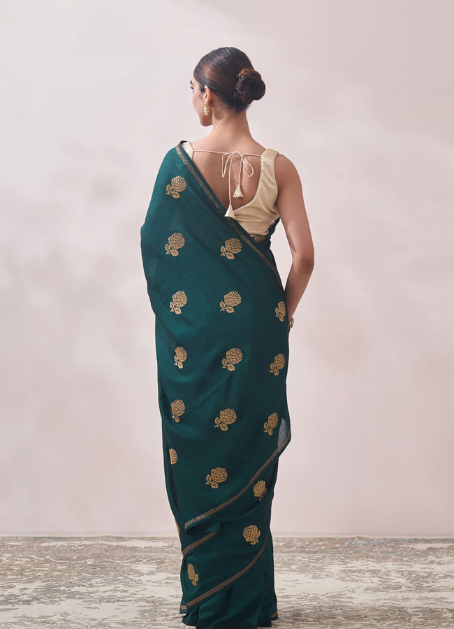 Mohey Women Bottle Green Patterned Saree