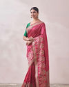 Mohey Women Rani Pink Zari Work Bridal Saree