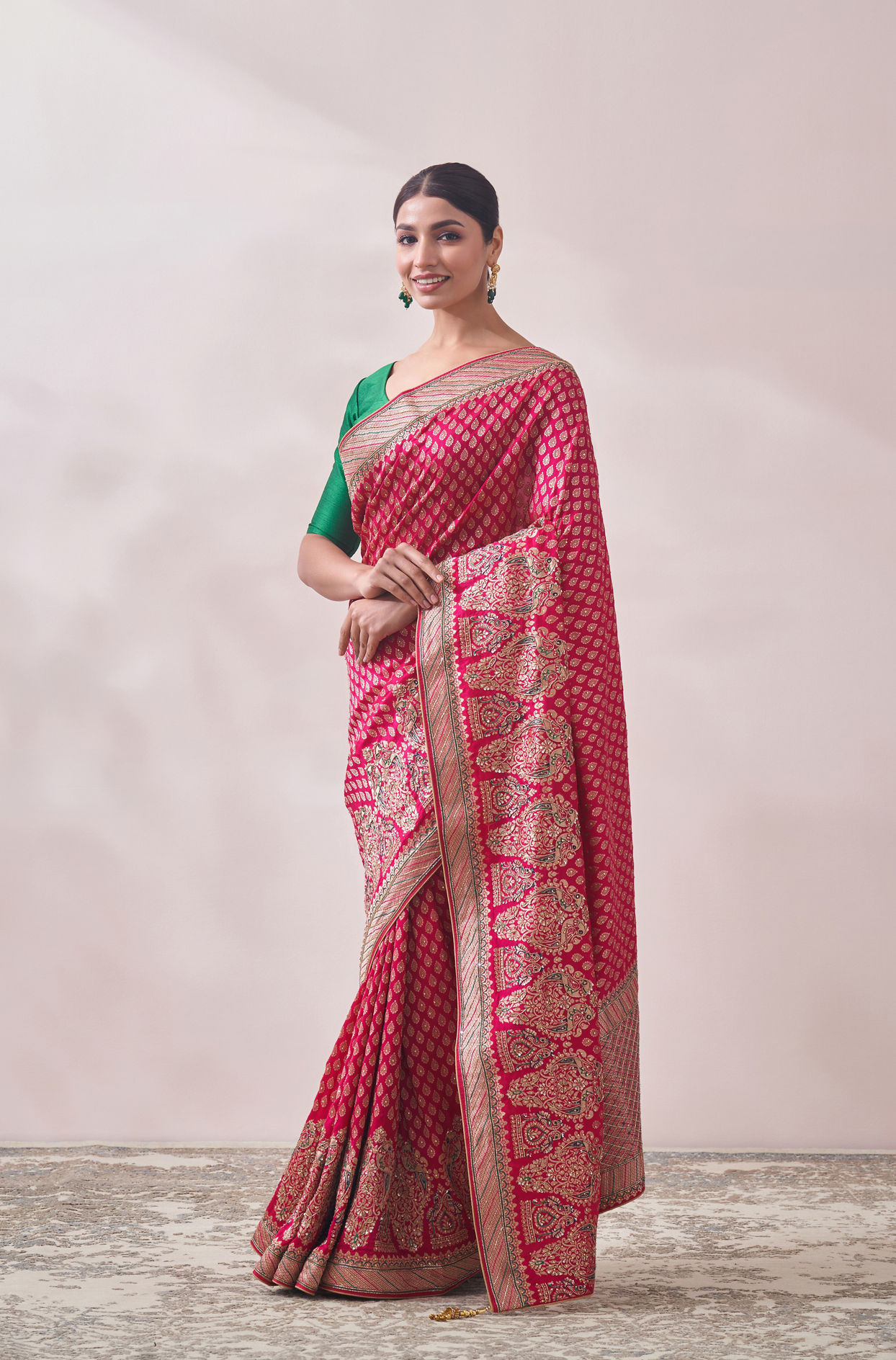 Buy Rani Pink Zari Work Saree Online in the UK @Mohey - Saree for Women