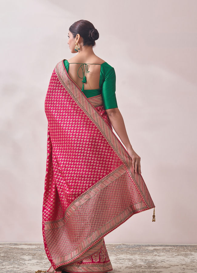 Rani Pink Zari Work Saree image number 2