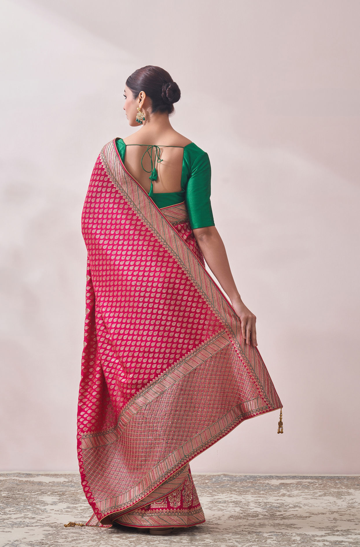 Rani Pink Zari Work Saree image number 2