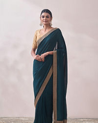 Mohey Women Teal Green Stone Border Saree