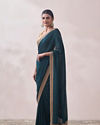 Mohey Women Teal Green Stone Border Saree