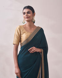 Mohey Women Teal Green Stone Border Saree