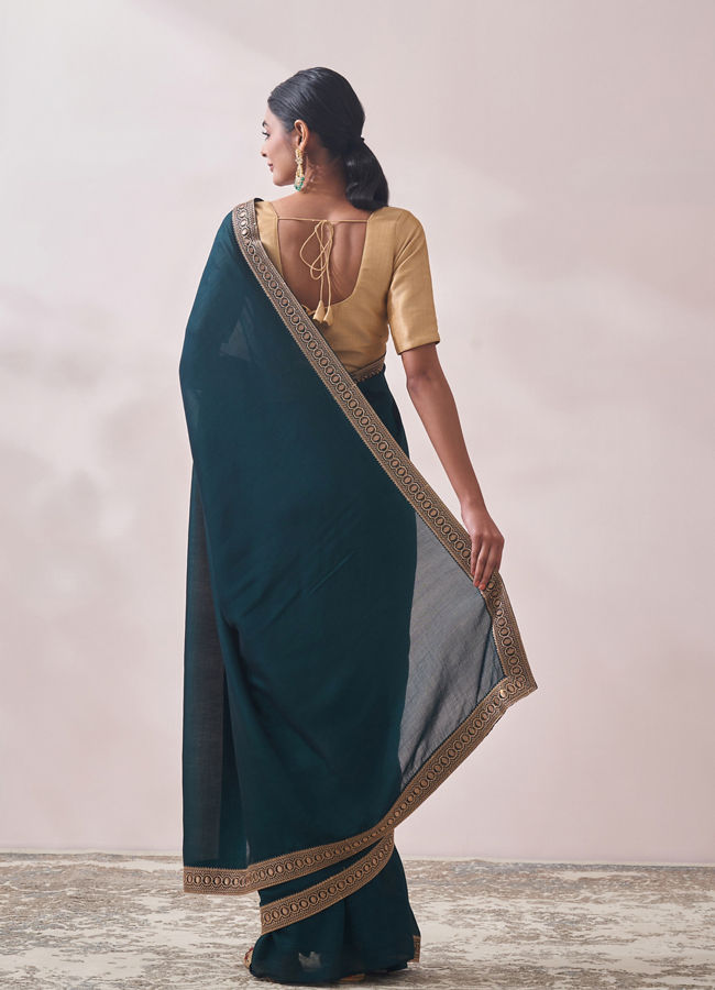 Mohey Women Teal Green Stone Border Saree