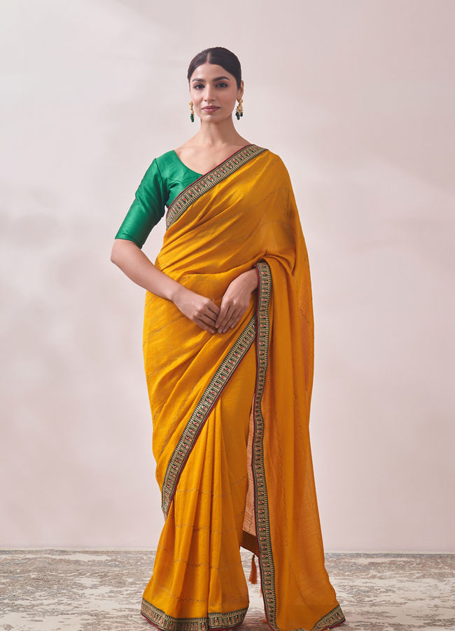 Mohey Women Mustard Yellow Saree with Contrast Border