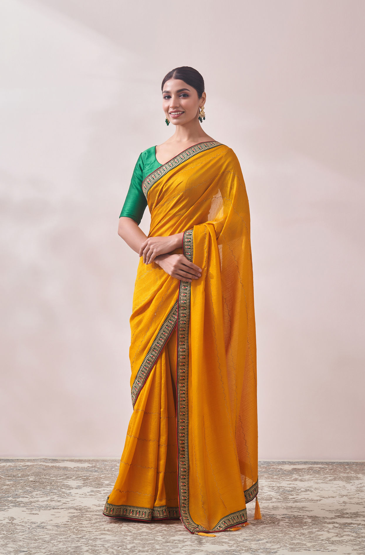 Mustard Yellow Saree with Contrast Border image number 3