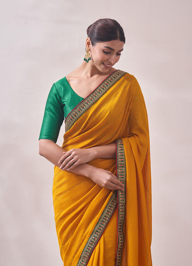 Mustard Yellow Saree with Contrast Border image number 1