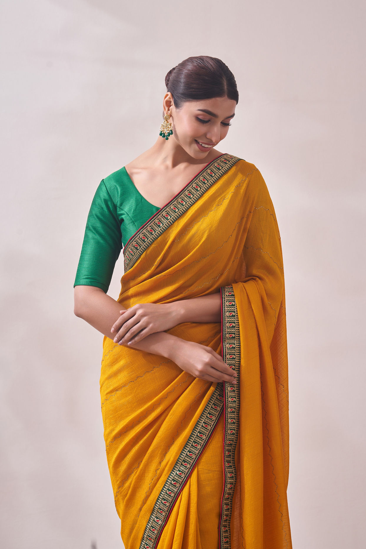 Mustard Yellow Saree with Contrast Border image number 1