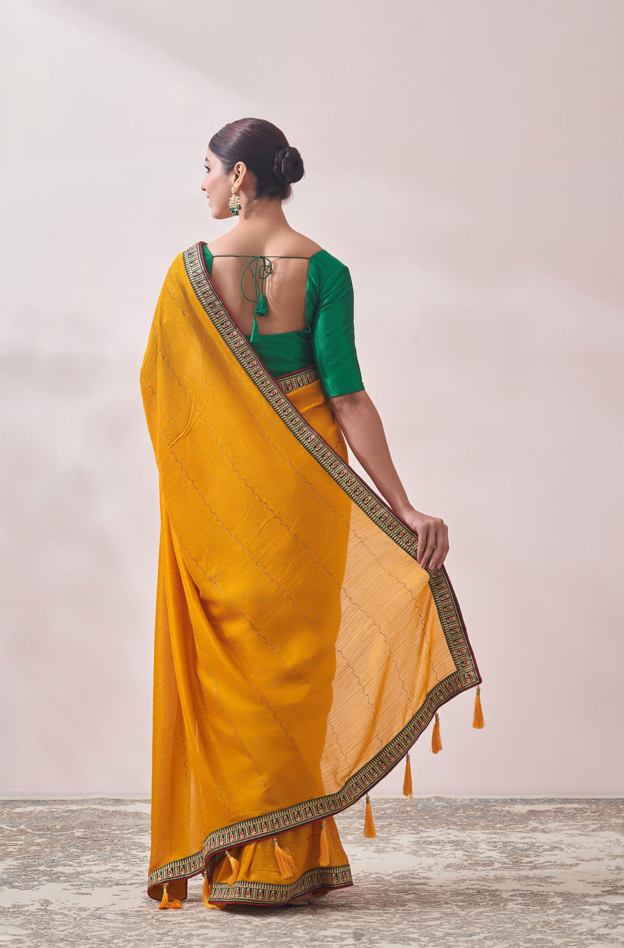 Mustard Yellow Saree with Contrast Border image number 2