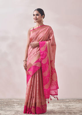Dark Pink Zari Weaved Saree image number 0