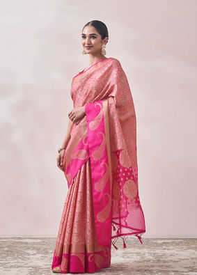 Dark Pink Zari Weaved Saree image number 3