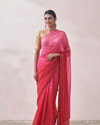 Mohey Women Pink Golden Striped Saree