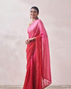 Mohey Women Pink Golden Striped Saree