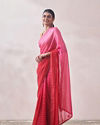 alt message - Mohey Women Pink Golden Striped Saree image number 3