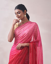 Mohey Women Pink Golden Striped Saree