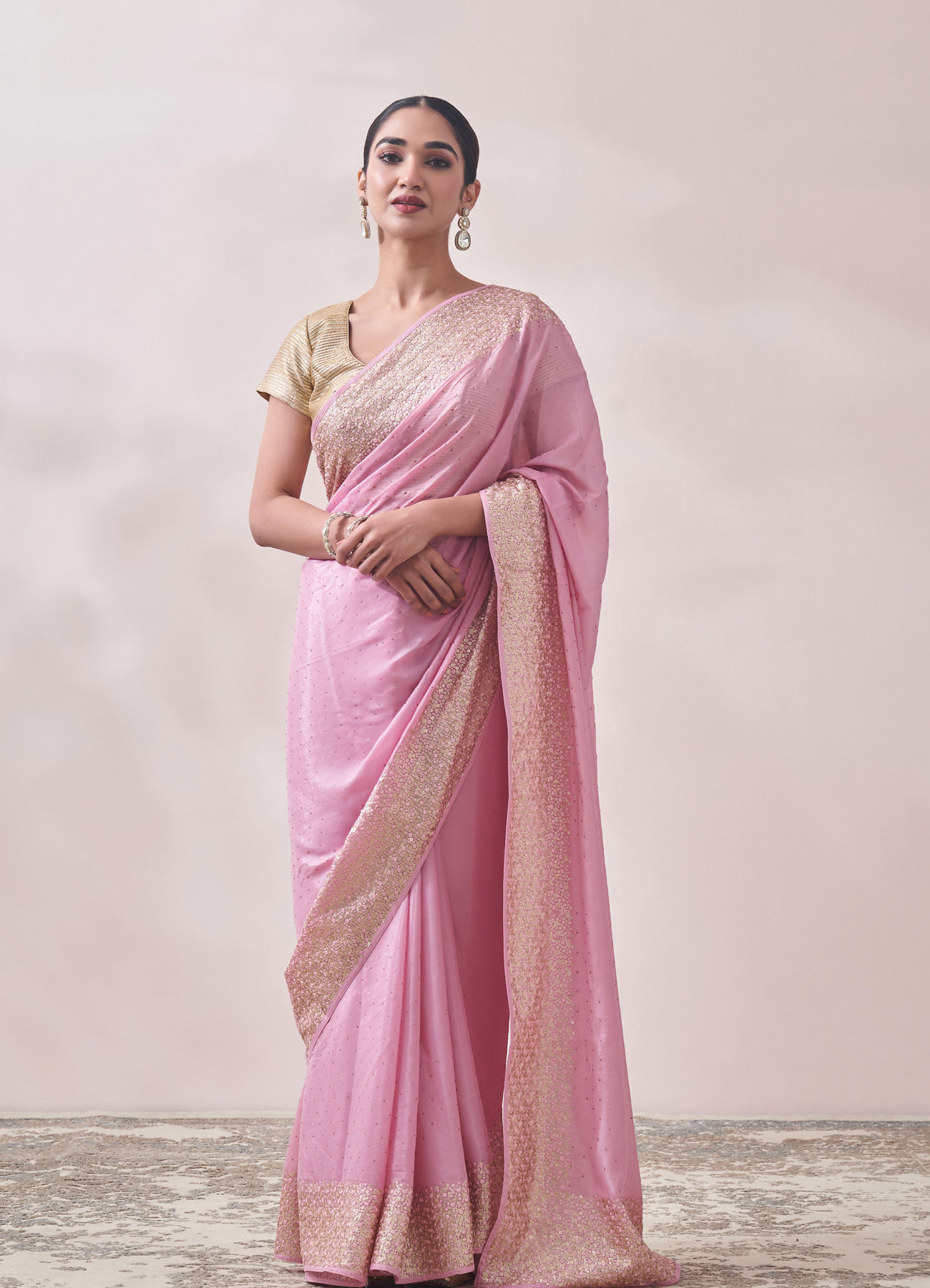 Mohey Women Aqua Pink Patterned Saree