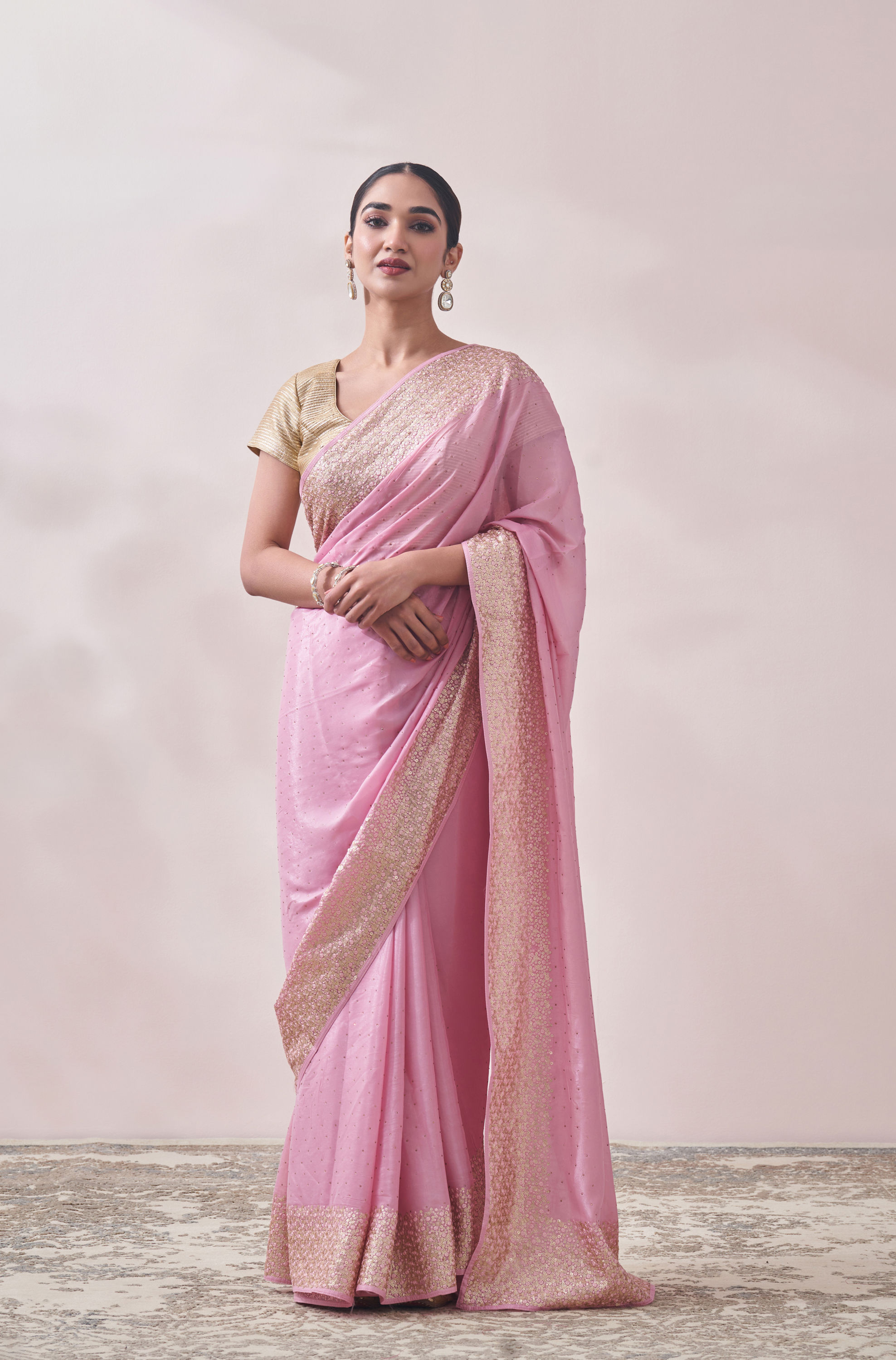Mohey Women Aqua Pink Patterned Saree