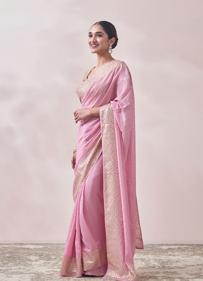 Mohey Women Aqua Pink Patterned Saree