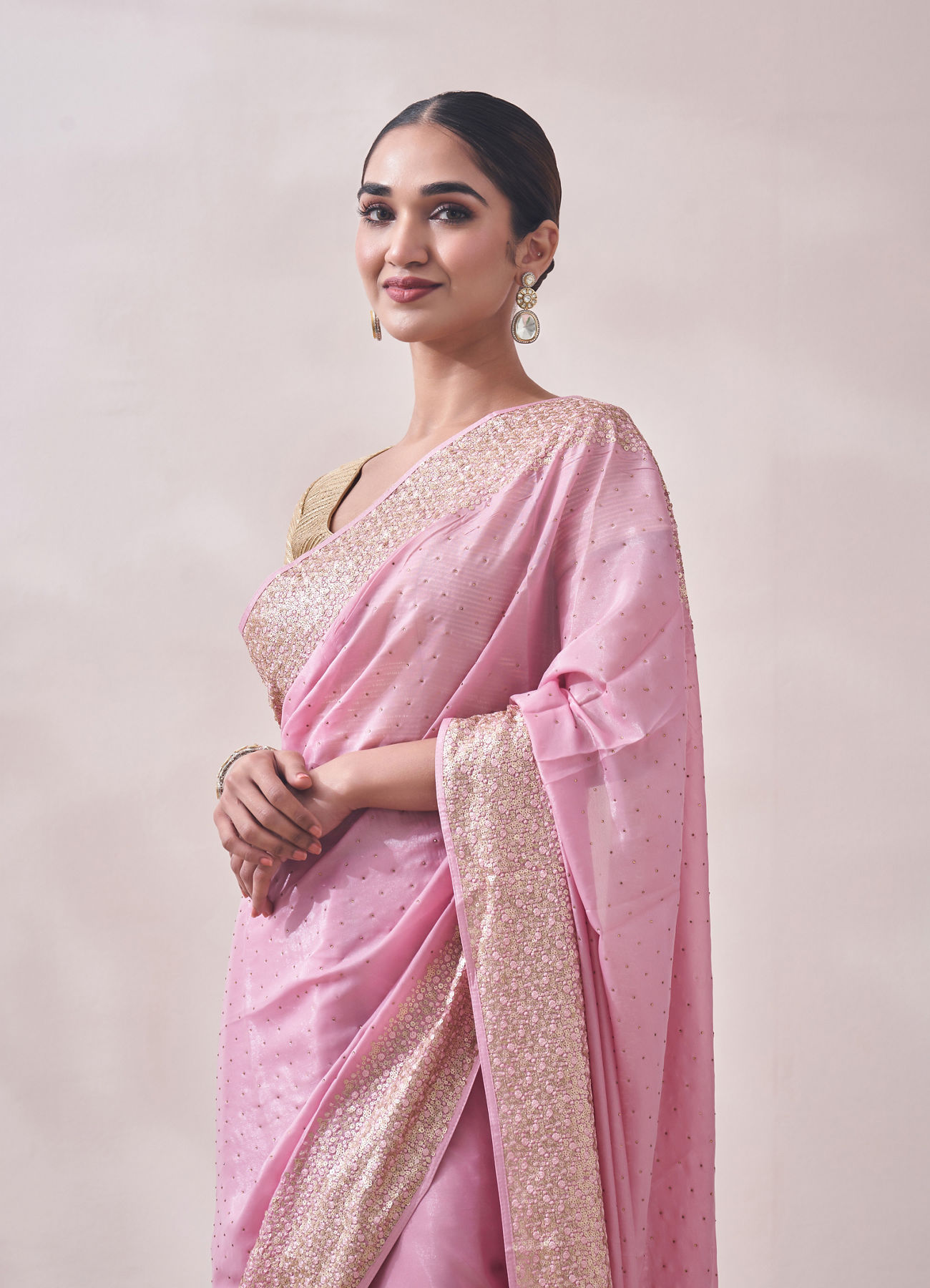 Mohey Women Aqua Pink Patterned Saree