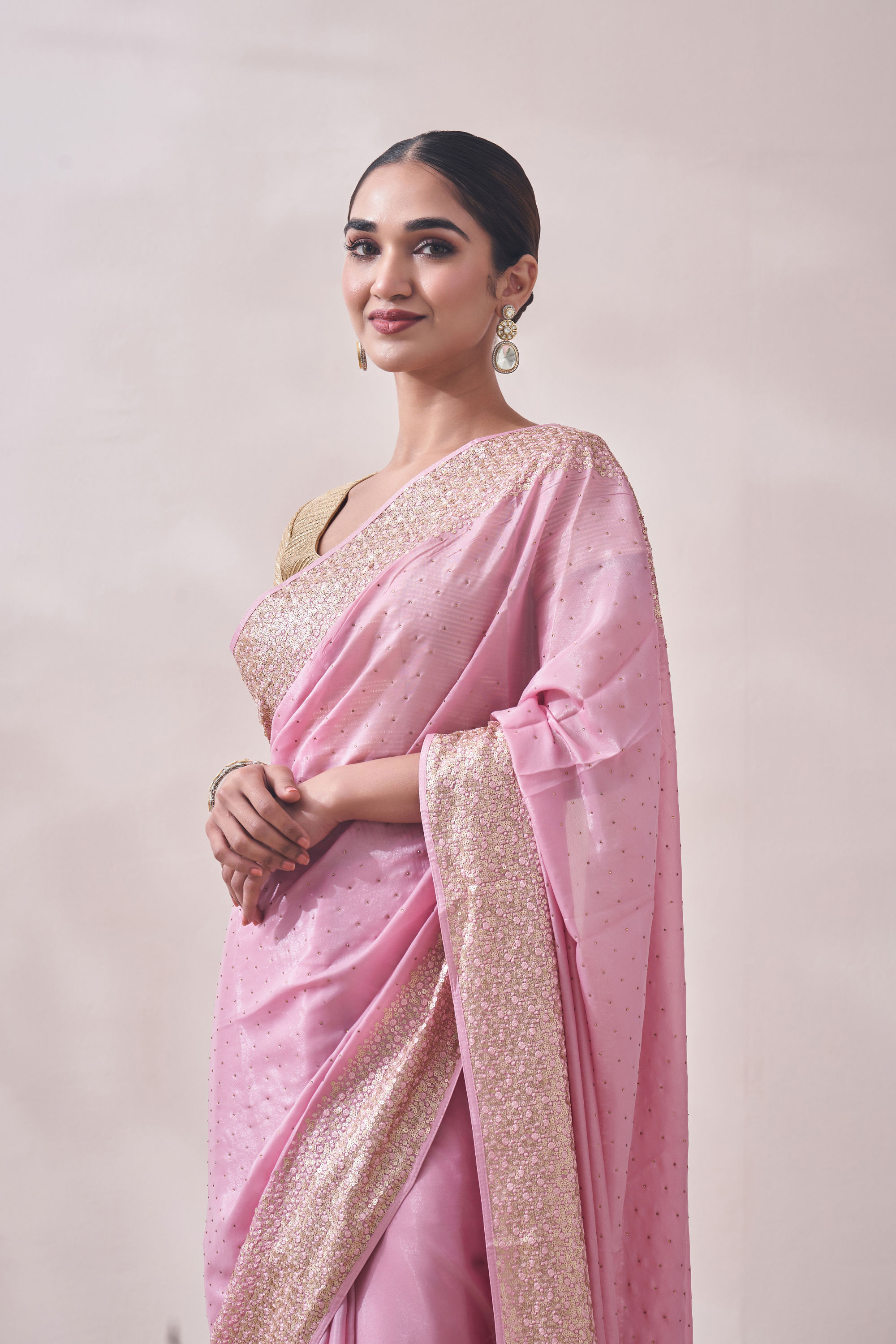 Mohey Women Aqua Pink Patterned Saree