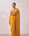 Mustard Yellow Patterned Saree image number 0