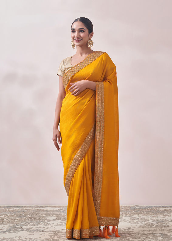 Mohey Women Mustard Yellow Patterned Saree