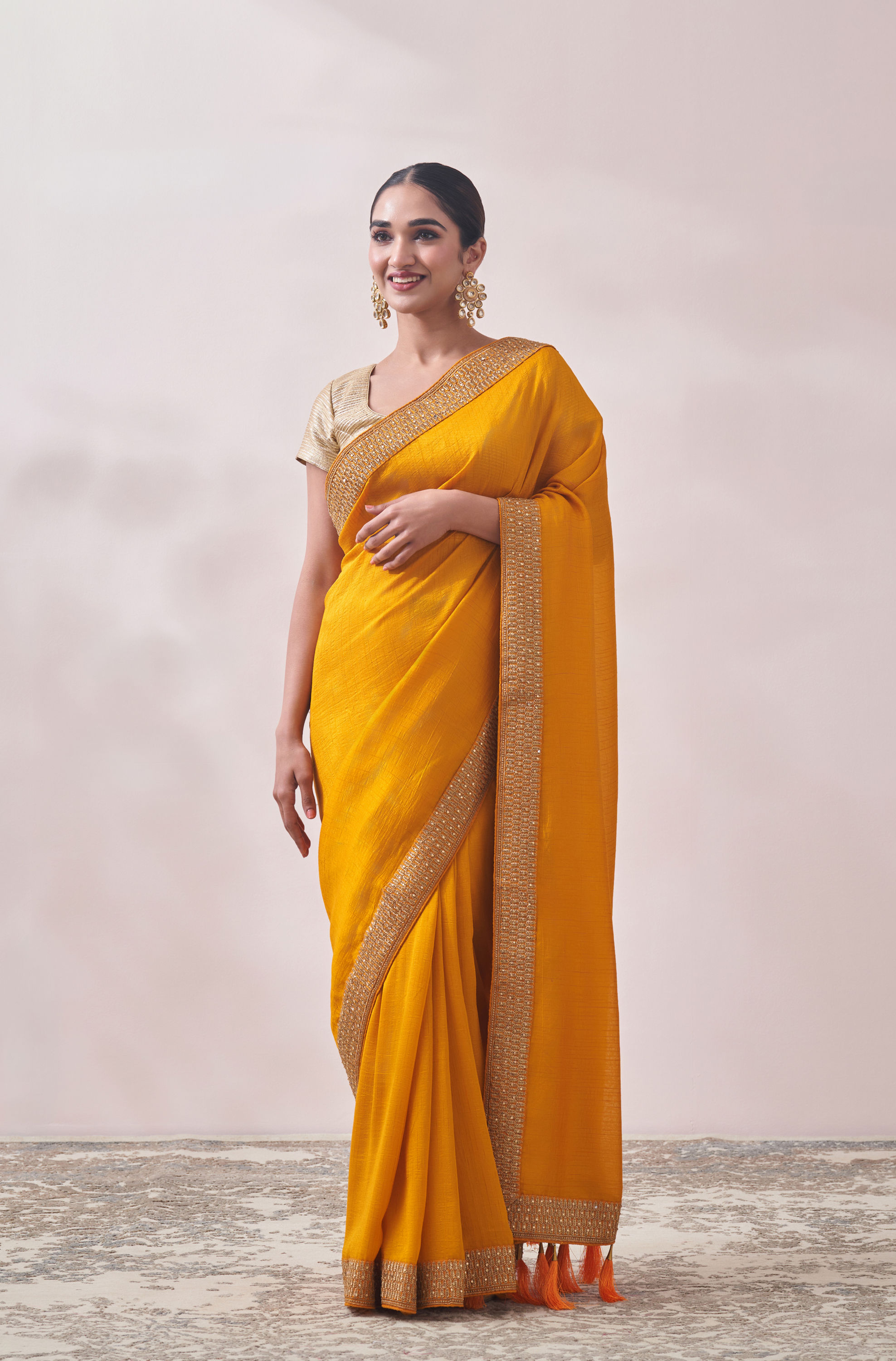 Mohey Women Mustard Yellow Patterned Saree