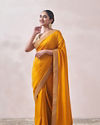 Mustard Yellow Patterned Saree image number 3