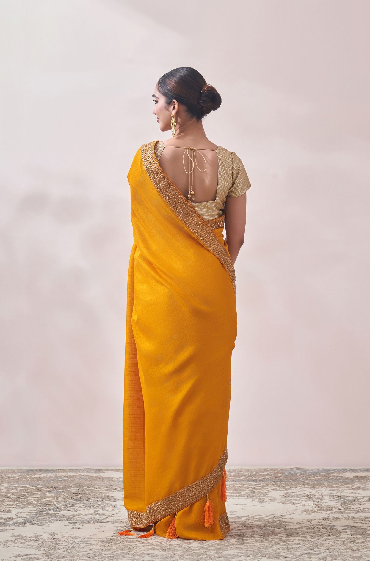 Mustard Yellow Patterned Saree image number 2