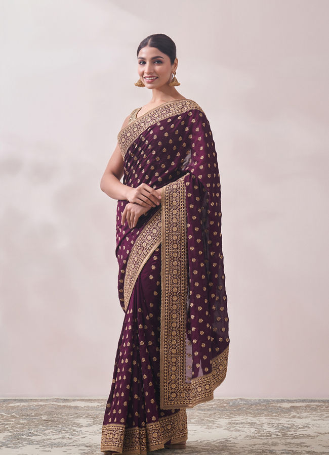 alt message - Mohey Women Wine Patterned Saree image number 3