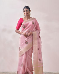 Mohey Women Light Pink Patterned Saree