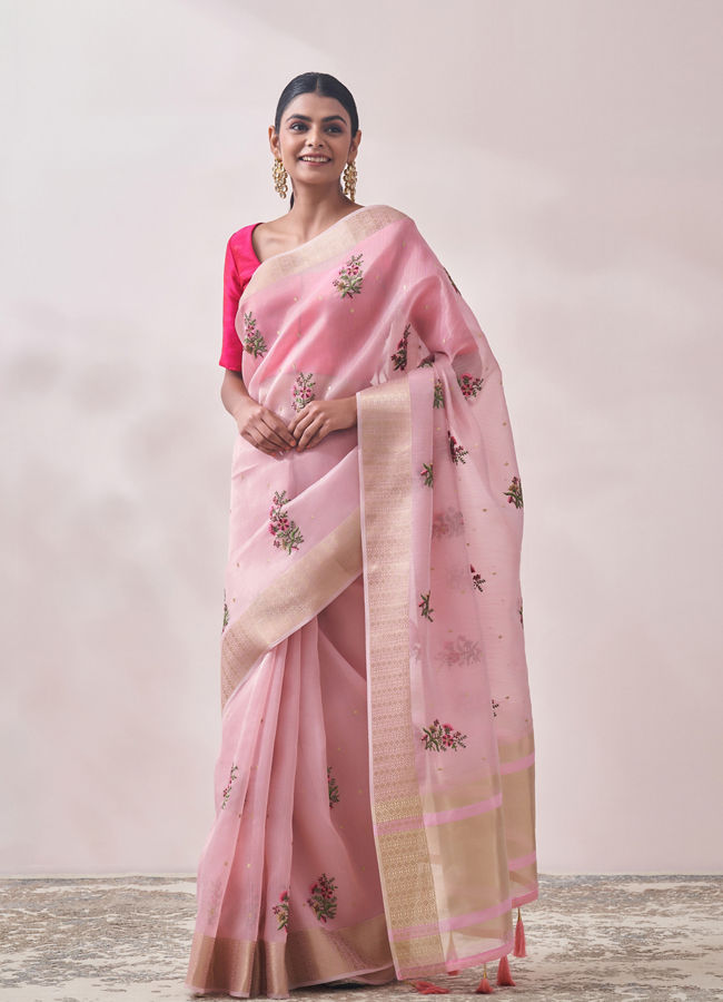 Mohey Women Light Pink Patterned Saree